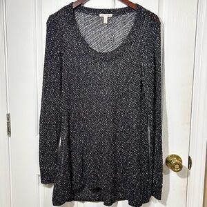 Eileen Fisher Black & White Speckle Long Sleeve Loose Knit Tunic Sweater Medium
